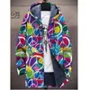 Мужские траншевые пальто моды с капюшоном с разноцветными ретро -узорами