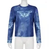 Sweats à capuche pour femmes Femmes Sweatshirts Tie Dyed Deep Blue Papillon Imprimer Lâche Col Rond Manches Longues Casual Top Automne Basique Polyvalent Y2k