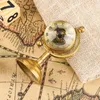 Pocket Watches Retro Copper Spinning Globe Gold Desk Mechanical Pocket Watch Hand Winding Movement Home Office Luxury Decoration As Collectible 230825