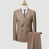 Men's Suits Double Breasted Mens Set Slim Style Formal Daily Wedding Groom Wear Khaki Man Blazer Pant Gentleman Clothing Plus Size