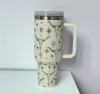 Gobelet d'impression de vache laser en acier inoxydable de 40 oz avec couvercle de poignée paille Highland vache bouteille d'eau de grande capacité tasse extérieure tasses de voyage isolées sous vide FY5800 0825