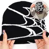 Beanie/Skull Caps Goth Spider Web Jacquard Streetwear Grunge Beanie Caps Y2K Sticked Warm Hip Hop Unisex Elastic Knit Hat Skull Cap för Women Men L0825