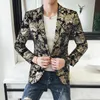 Herrenanzüge Blazer Gold Cashew-Blumen bedruckt Luxus-Blazer Herren Slim Fit Silber Bühnenkostüme für Sänger Herren modische Anzugjacken 5XL 230824