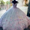 Sky Blue Princess Quinceanera Dress 2024 3DFlower Applique Bead Crystal Birthday Prom Sweet 16 Gown Vestidos De 15 Anos