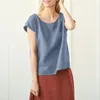 Kvinnors T-skjortor Ly Linen T-shirt Casual Loose O-Neck Kort ärm TEES Basic Streetwear Tops Summer Clothes for Women