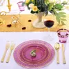 Disposable Dinnerware 60Pcs Transparent Plastic Tray Tableware Set With Gold Frame Silverware Cup Wedding Party Supplies 230825