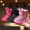 Botas Moda de invierno Zapatos para niños Botas para niñas con purpurina Princesa Conejo lindo Bebé Botas para la nieve para niños nuevos Botas cortas para niños E09133 L0825