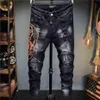 European Style Men plein Brand Jeans Mens Slim Denim Trousers Black Jeans Straight Skulls Biker Hole Black Jeans Pants for Men X22239d