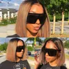 Glueless Human Hair Highlight Edges Bob Wigs 5x5 Lace Front Brown Straight Short Bob Wigs Preplucked HD Lace Closure Wig