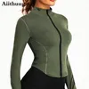 Yoga Outfit Aiithuug Women Full Zipup Top Workout Running Jackets with Thumb Holes Stretchy Fitted Long Sleeve Crop Tops Activewear 230824