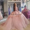 Princess paljett rosa quinceanera klänningar 2023 Sparkle långärmad luxe bollklänning bling sweet 15 klänning födelsedag prom party klänningar vestidos para xv anos vestidos de 16