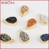 Andra Borosa Drusy Crystal Charm Bead, Gold Color Bezel Teardrop Rainbow Titanium Crystal Druzy Charm smycken Pendant ZG0155