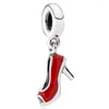 Pedras preciosas soltas original tinker vermelho esmalte scooter de salto alto stiletto pingente de cristal talão caber europa pulseira 925 prata esterlina charme