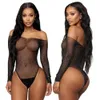 Sexig uppsättning Hot Sexig kristallunderkläder Shine Rhinestone Bodystockings for Women Erotic See Through Hollow Fishnet Teddies Transparent 230808