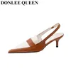 Sandalen Marke Frauen Sandale Close Toe Slingback Pumps Dünne Ferse Schuhe Mode Hohl Spitze Zehen Mule Französisch Britischen Stil Mujer 230824