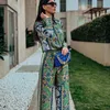 Women's Suits Blazers KONDALA Vintage Green Floral Women Suits Long Sleeve Single Button Loose Shirt and High Wasit Wide Leg Pants Boho Sets 230824