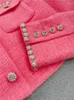 Damenjacken Rosa Mantel Frauen 2023 Frühling / Herbst Kurzjacke Diamantdekoration Umlegekragen Kurzer Tweed