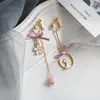 Boucles d'oreilles pendantes en argent S925, aiguille, fleur douce, nœud rose, Long, Style asymétrique, Non percé, Clip d'oreille pour femme, 2023