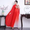 Ubranie etniczne Kwiat długie seksowne chińskie sukienki duże rozmiar satyny 2pcs fioletowy cheongsam zestaw gradientowy płaszcz qipao garnitur występ sceniczny