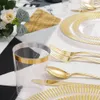 Engångsgaller guld rosguld engångsbord givsredskap plastmiddag tallrik sallad kopp servett bröllop fest leveranser 10 personer set 230825