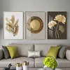 Abstract Golden Luxury Picture Canvas Målning Väggkonst mode lämnar blommakoster och tryck för modern minimalistisk heminredning HKD230825 HKD230825