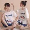 Women's Sleepwear Couple Matching Pajamas For Women Summer Short Sleeve 2 Piece Anime Kawaii Pijama Mujer Lover Home Clothes Men