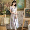 Sukienki imprezowe Yosimi 2023 Summer Vintage Print Long Dress Women Square Rleeve Square Court Style Midi Empire Empire