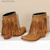 Tassels Punk Style Gothic Ankle For Women Autumn Winter Shoes Ladies High Heels Western Cowboy Short Boots Booties T230824