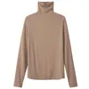 Suéteres de mujer Cuello de pila Cuello alto Top de punto Camisa de fondo de color caqui Mujeres Primavera y otoño Suéter delgado Jerseys Outwear femenino