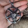 Hänge halsband vintage rostfritt stål satan halsband punk biker män pentagram skalle får huvudkedja smycken goth tillbehör