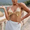 Women's Tanks Sexy Sequins Tassel Beach Bikini Gold Halter Metal Chain Top Rave Clubwear Body Accessories Jewelry For Women Festivals