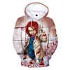 Erkek Hoodies 2023 Sweatshirt In Chucky 3d Baskılı Hoodie Erkek Kadın Moda Kırış Pullover Sonbahar Harajuku Büyük Giyim