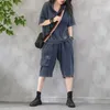 女性のトラックスーツ女性韓国語夏の薄いデニムセット緩んでスリムな半袖の重量を減らすMMレジャー2ピースファッションソリッド