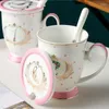 Tasses à thé en céramique européenne, tasses à eau créatives en porcelaine, tasse à café de bureau avec couvercle, cuillère, accessoires de cuisine, verres