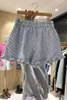 Pantalones cortos de mujer 2023 Corea Chic verano mujeres pantalones de cintura elástica rayas de contraste mostrar volantes finos ropa Casual suelta