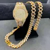 Wristwatches 3PCS Mens Hip Hop Jewelry Iced Out Watch Necklace Bracelet Miama Cubana Chains Diamond For Men Gold Set Drop