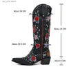 Cowgirls Cowboy Heart Floral Mid Calf Mulheres empilhadas com salto Bordado Trabalho Livro de Botas Ocidentais Big Tamanho Big 46 T230824