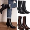 스타일 현대 발가락 빅토리아 라운드 레이스 여성 펑크 업 낮은 Med Strange Heel Fashion Mid Calf Western Boots 신발 여성 2022 New T230824 23