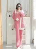 Pyjama d'hiver à capuche en flanelle épaisse rose, ensemble trois pièces en velours, vêtements de nuit chauds pour la maison, Kawaii