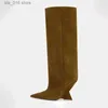 Stövlar 2023 Nya europeiska och amerikanska kvinnors knälängd Stövlar Fashion Point Shaped High Heels Women's Large Sleeve Boots T230824