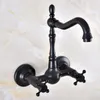 Rubinetti della cucina Rubinetto per lavabo a parete in bronzo lucidato a olio nero Rubinetto per lavabo con bocca girevole Miscelatore con doppie maniglie a croce Anf855