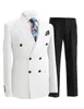 Costumes pour hommes Blazers 2 pièces Gentleman Double boutonnage Blazer hommes costume avec pantalon formel blanc Beige veste pour mariage marié ensemble 230824