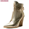 Femmes Sexy Western Cowboy pour pointes pointues Toe d'automne High Heels Ankle Boots Chaussures Big Size Golden Bottines Femme T230824 475