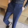 Herrdräkter 2023 Autumn Striped Suit Pants Elastic Casual Slim Fit Business Office Social Wedding Trousers Mänkläder