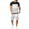 Survêtements pour hommes 2023 Trois couleurs Patchwork Ensemble à manches courtes T-shirts à col rond et shorts à séchage rapide Classique Gym Cool Tenues