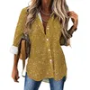 Damesblouses Imitatiegoud Metallic Casual blouse Lange mouw Glitter Metaalprint Sparkly Trendy Lady Fashion Oversize shirts Grafische top