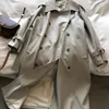 Женские траншеи Class Classic Khaki Long Trench Coats Женщины негативные корейские модные ветровые бревно