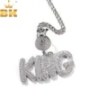 Le roi BLING personnalisé lettres à bulles avec signe Dollar sac d'argent fermoir nom pendentif collier glacé CZ charme Hiphop bijoux 230824