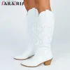 Stiefel Marke Neue Große Größe 45 Weibliche Westlichen mittelkalb Stiefel Chunky Heels Slip Auf Herbst Winter Cowboy Stiefel Frauen retro Schuhe Für Frau T230824