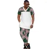 Survêtements pour hommes Patchwork Tops Col V Chemise Homme Pantalon Ensemble Manches Courtes Costume De Marié Africain Occasion Wear